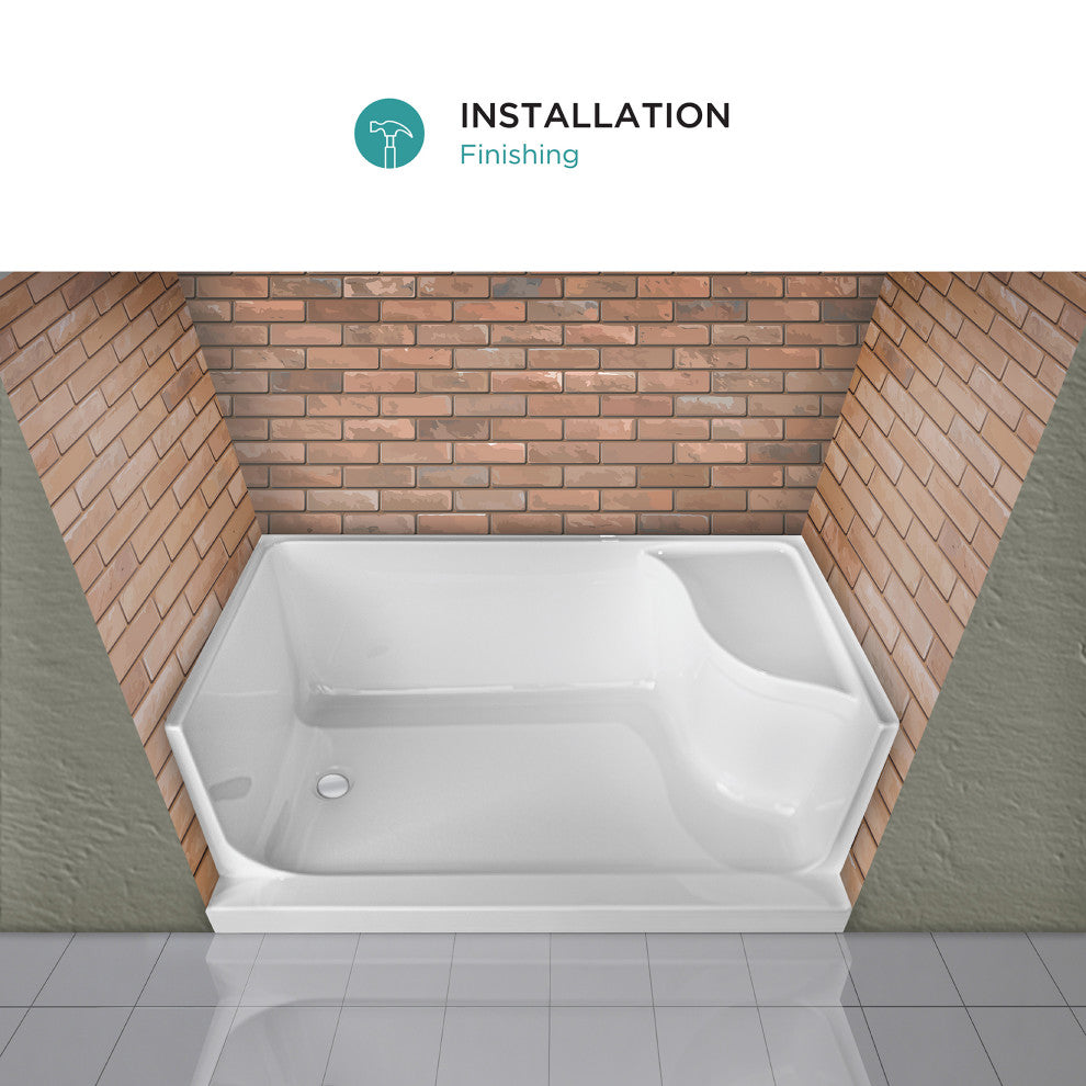Single Threshold Acrylic Non-Slip Shower Base, Seat 60 x 32, Left Hand Drain