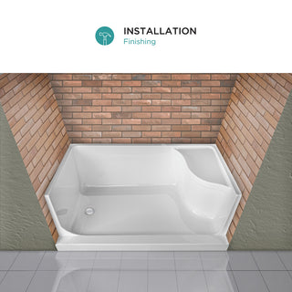 Single Threshold Acrylic Non-Slip Shower Base, Seat 60 x 32, Left Hand Drain