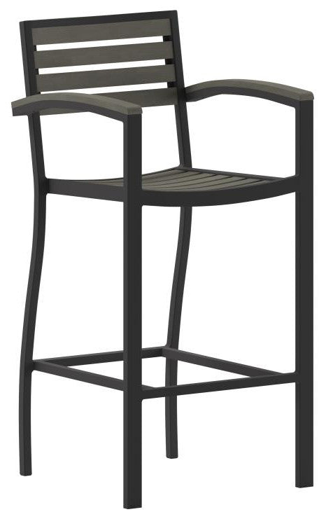 Lark Commercial Grade Outdoor Bar Height Stool with Arms, Gray Wash