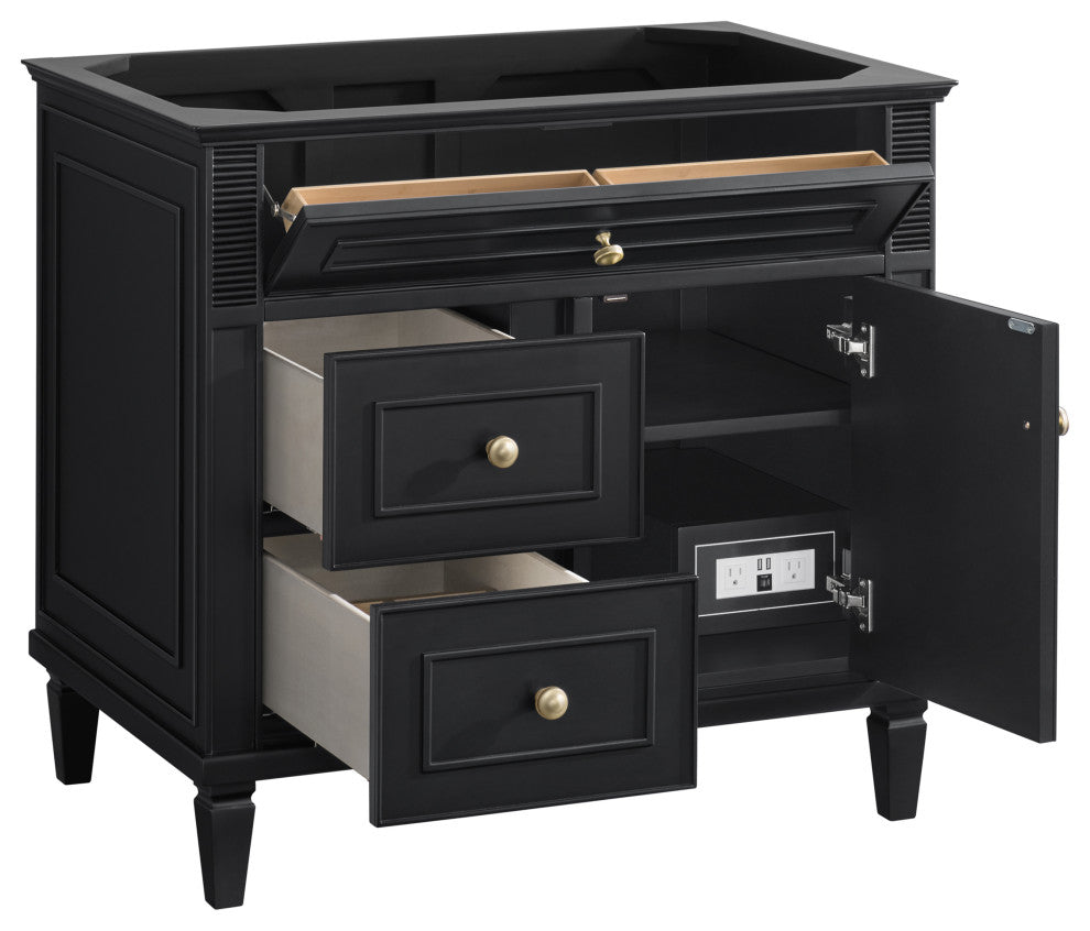 Lorelai 36" Single Vanity, Black Onyx, 3 CM White Zeus Top