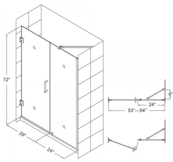 DreamLine Unidoor 53" to 54" Frameless Hinged Shower Door, Oil Rubbed Bronze