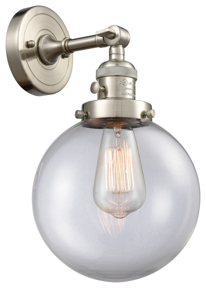 Beacon 1-Light Sconce, Brushed Satin Nickel, Glass: Clear