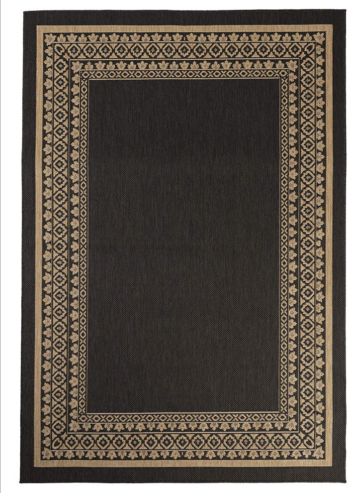 Outdoor Collection Oriental Accent Water Proof Rug, Charcoal, 5'3"x7'6"
