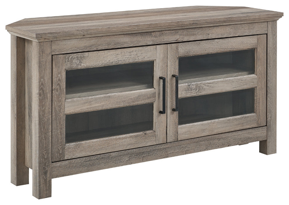 44" Corner Wood TV Console, Gray Wash