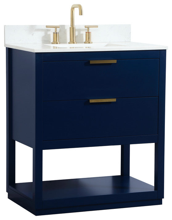 30" Single Bathroom Vanity, Blue, With Backsplash