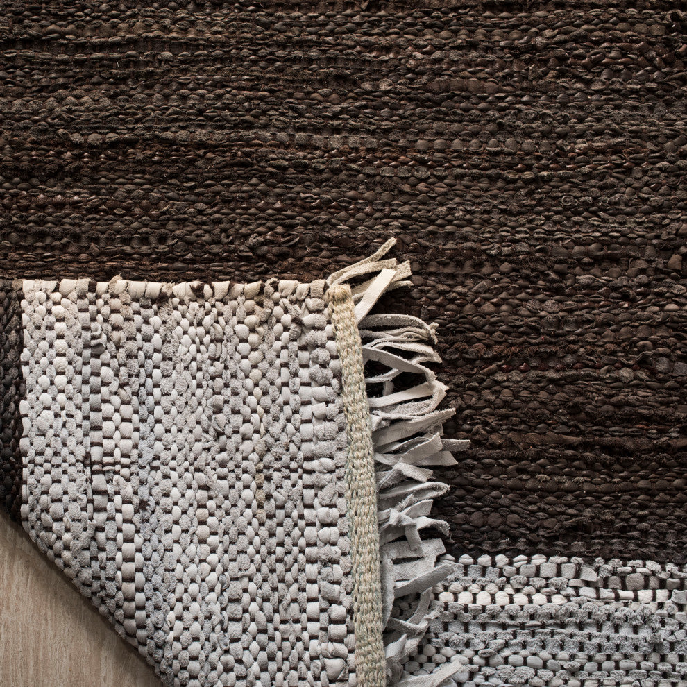 Safavieh Vintage Leather Collection, VTL310 Rug, Light Grey/Dark Brown, 2'3"x9'