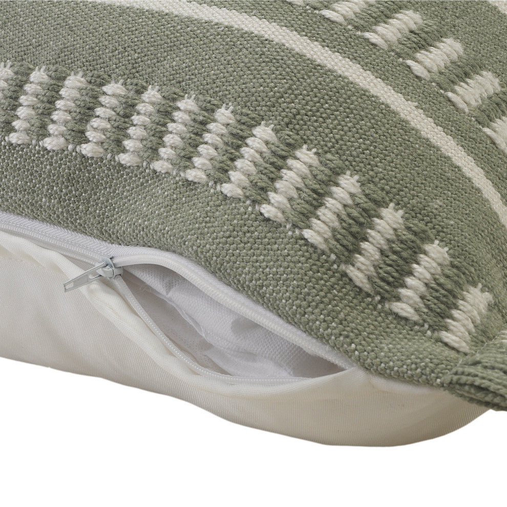 Ox Bay Handwoven Green/White Geometric Polyester Pillow Cover, 24"x24"