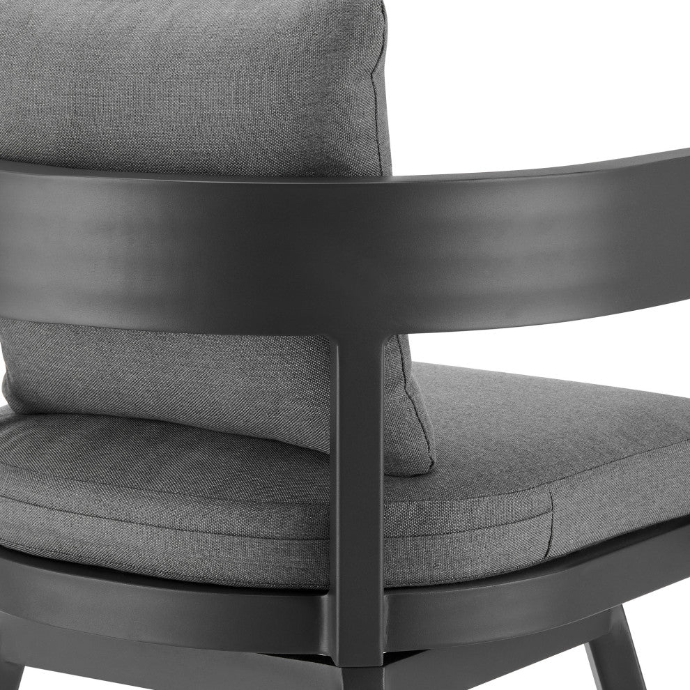 Menorca Outdoor Patio Swivel Bar Stool, Aluminum With Gray Cushions