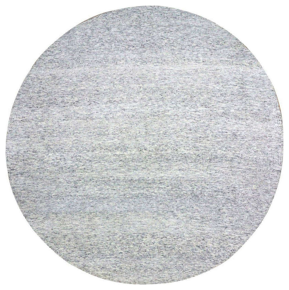 Bright Gray Undyed Natural Wool Grass Design Hand Knotted Round Rug 11'2"x11'2"