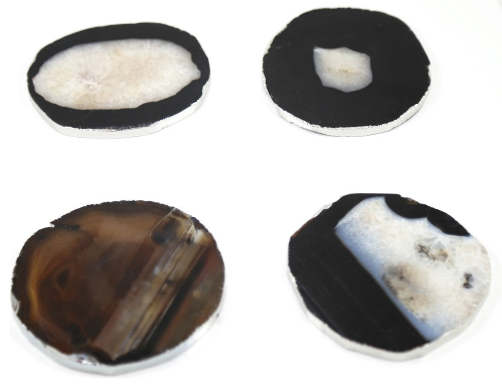 Black Agate Coasters--Silver Plated
