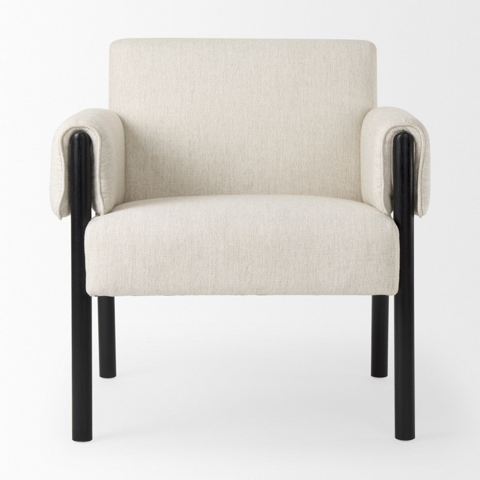 Ashton Beige Twill Fabric w/ Black Solid Wood Accent Chair