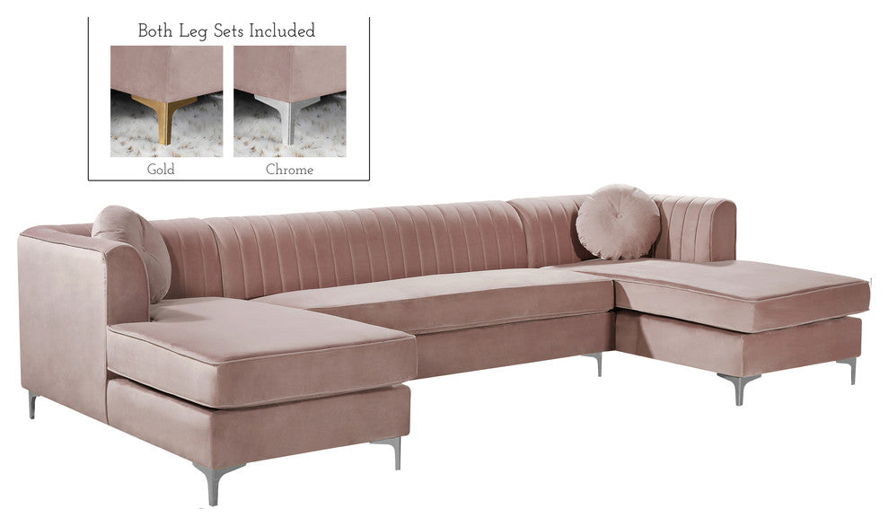 Graham Velvet 3pc. Sectional, Pink