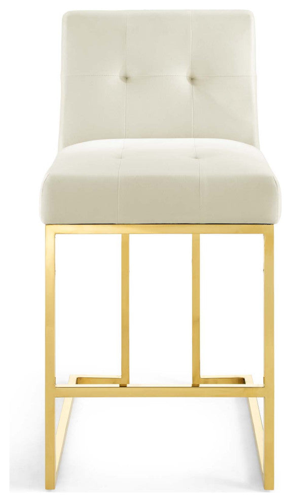 Gold Ivory Privy Gold Stainless Steel Performance Velvet Counter Stool