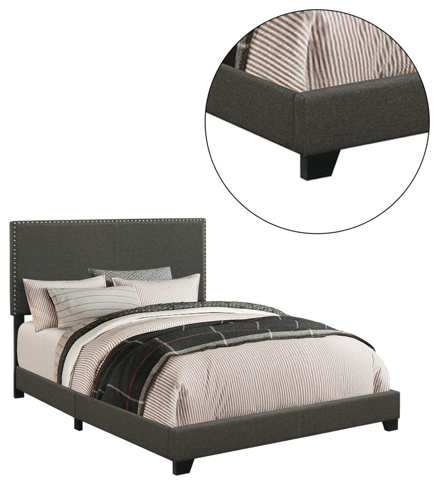 Nailhead Upholstered Twin Bed,, Charcoal