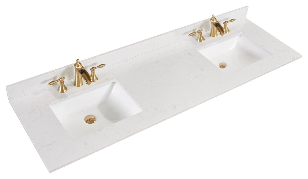 Frosinone Engineered Stone Vanity Top, Jazz White With White Sink, 72"
