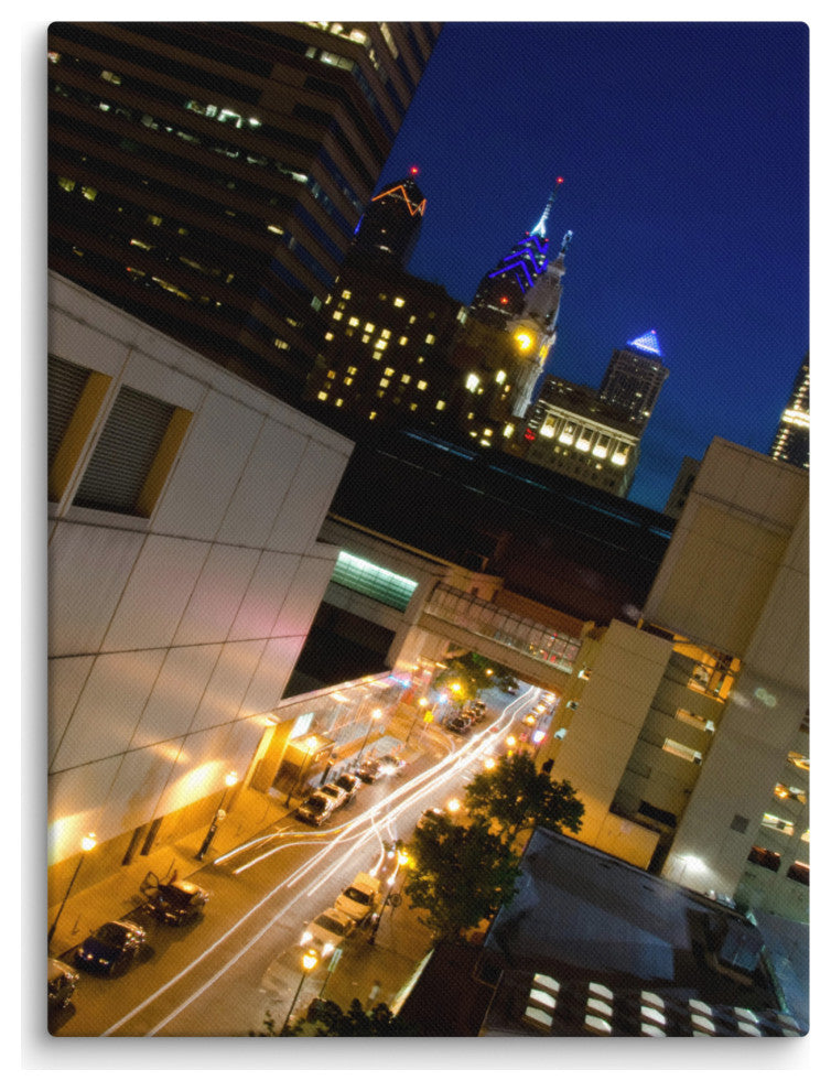 Light Trails in Philly Night Photography Canvas Wall Art Print, 12" X 16"