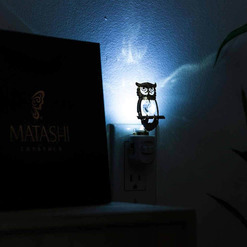 24K Gold Plated Crystal Studded Owl Night Light With Multicolor LED Bulb