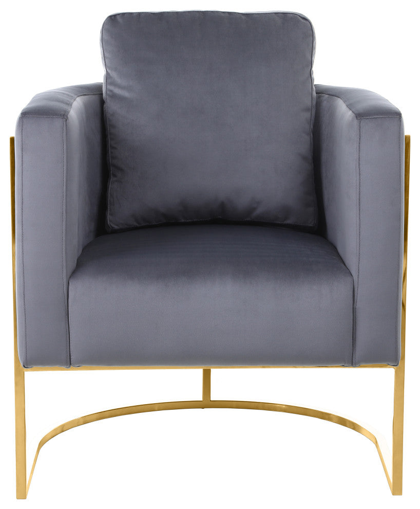 Casa Velvet Upholstered Chair, Grey, Gold Finish