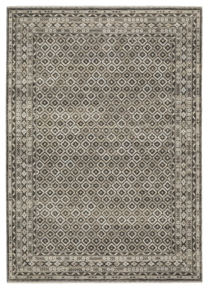 Callum Diamond Panel Grey/Beige Fringe Edge Rug 9'10" x 12'10"
