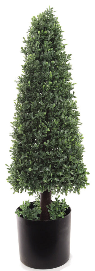 Primary product shot: white background, full view of the cone-shaped topiary in a pot, front-facing.