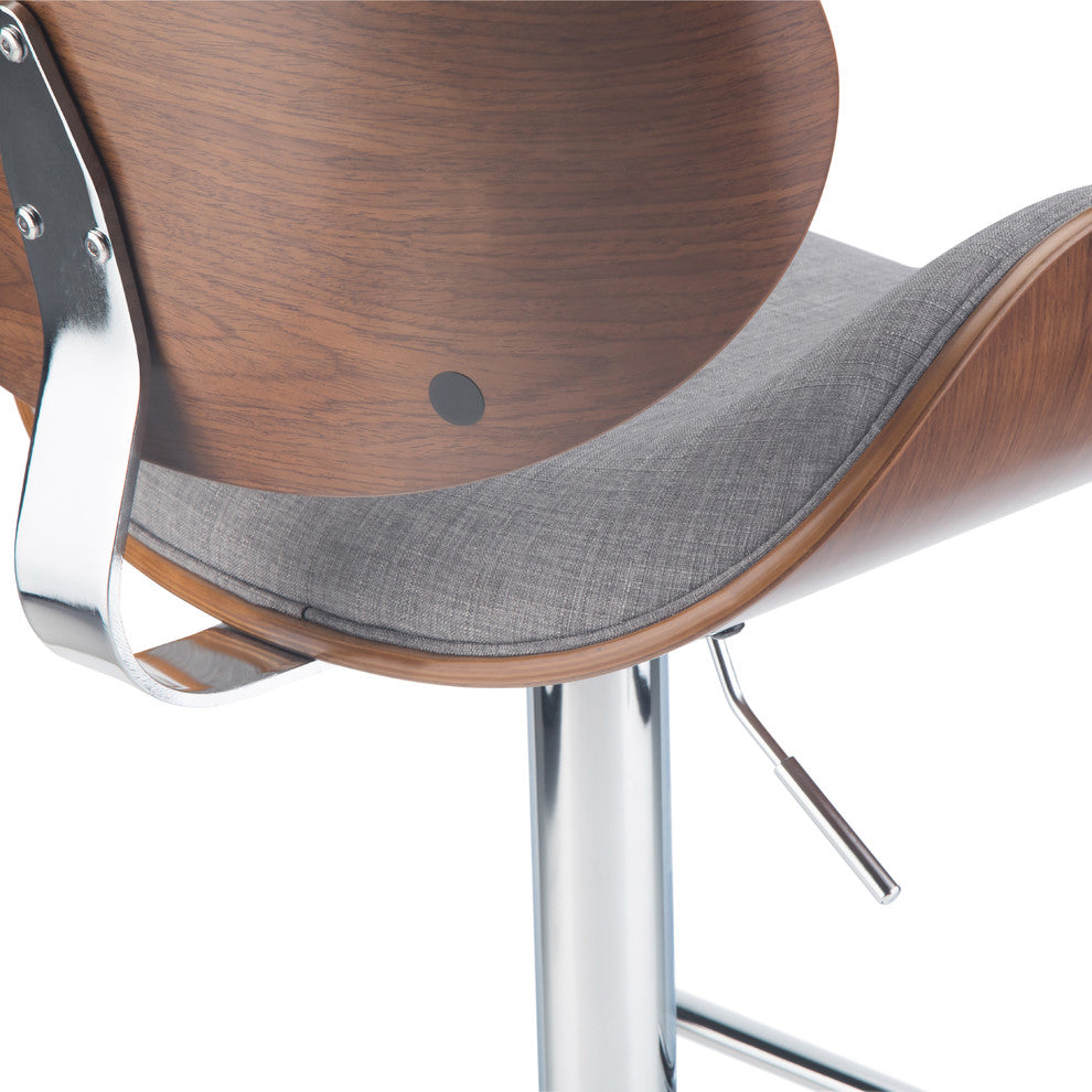 Marana Bentwood Adjustable Swivel Bar Stool, Gray Linen Look Fabric