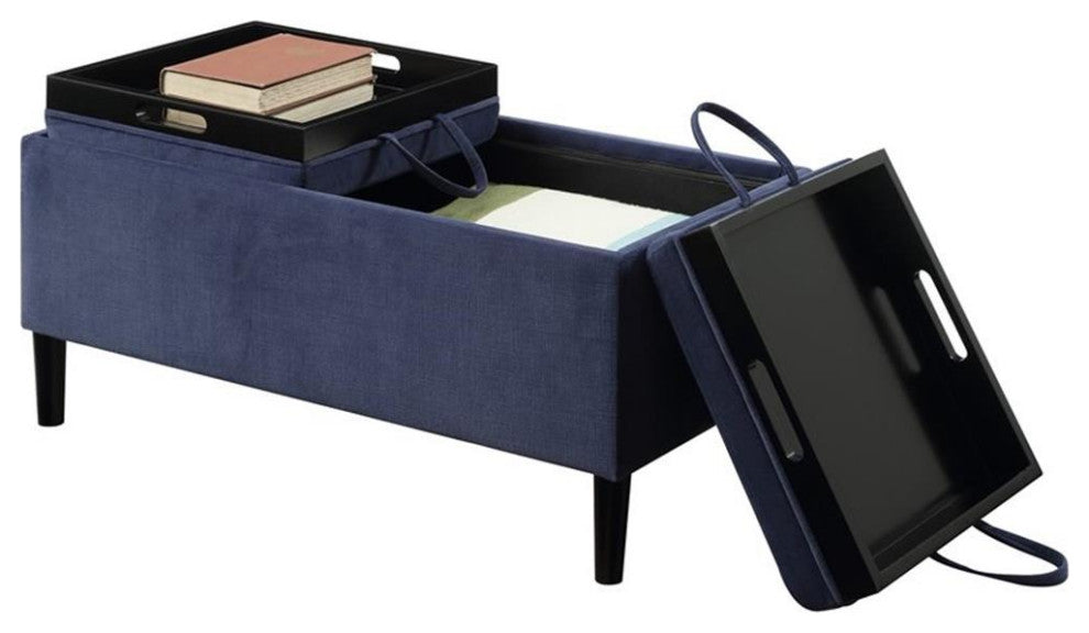 Convenience Concepts Designs4Comfort Storage Ottoman with Trays in Blue Fabric