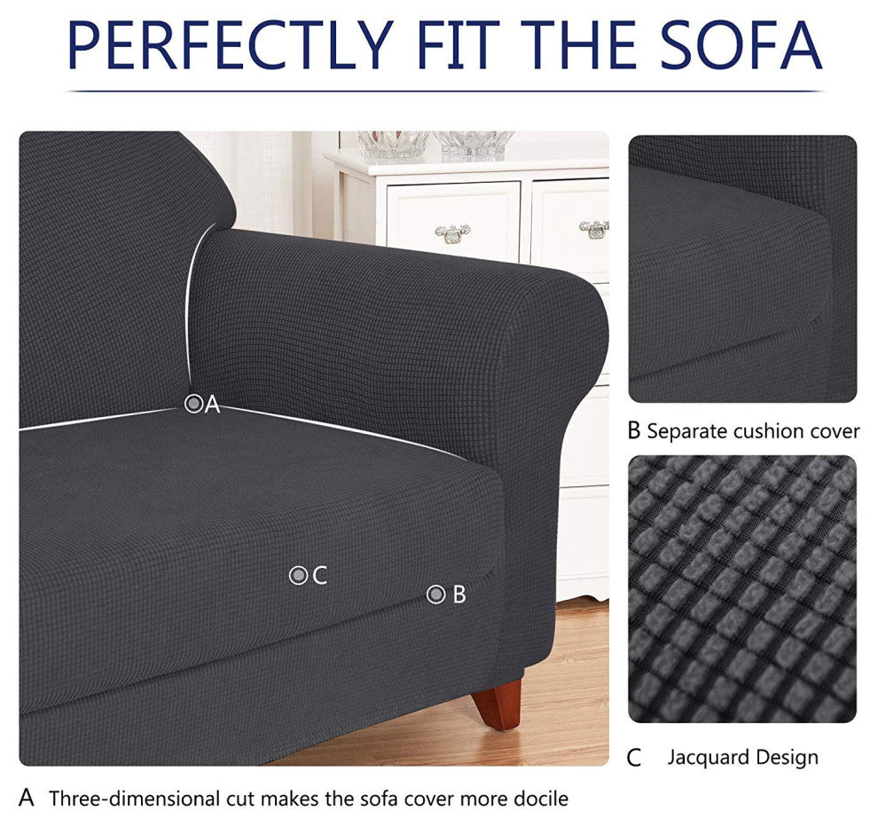 Subrtex 2-Piece Spandex Stretch Sofa Slipcover, Gray, Loveseat