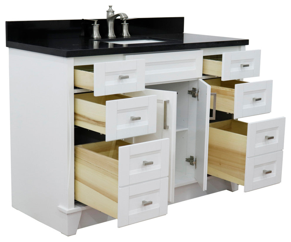 49" Single Sink Vanity, White Finish With Black Galaxy Granite
