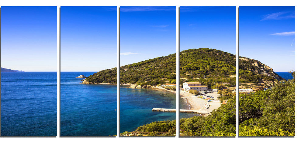 "Blue Seashore At Elba Island" Seashore Wall Art, 5 Panels, 60"x28"