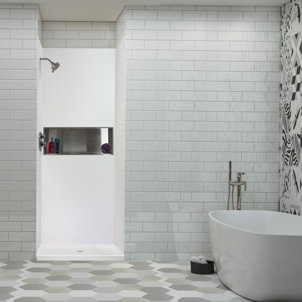 Transolid SaraMar 36in X 36in X 96in Glue to Wall 3-Piece Shower Wall Kit, White