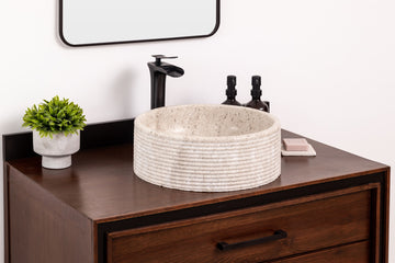 Natural Stone Vessel Bathroom Sink, Brushed Blizz Marble