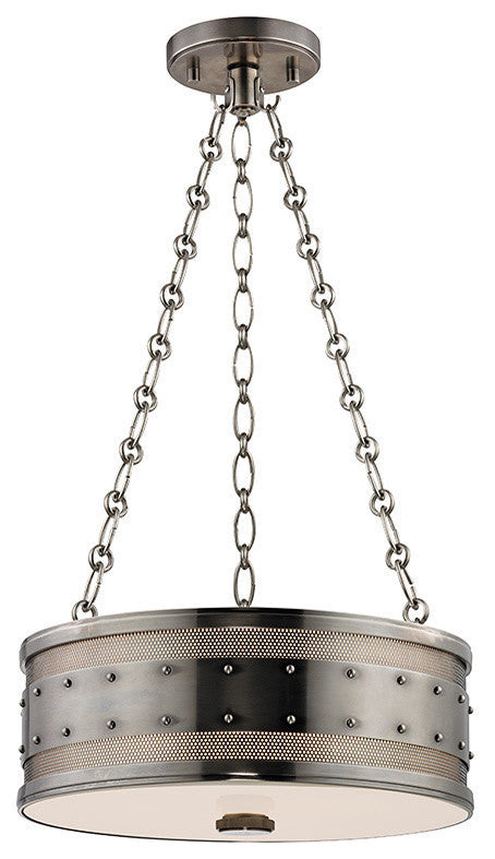 Gaines, 16" Pendant, Historic Nickel Finish, Frosted Inside-Clear Outside Glass