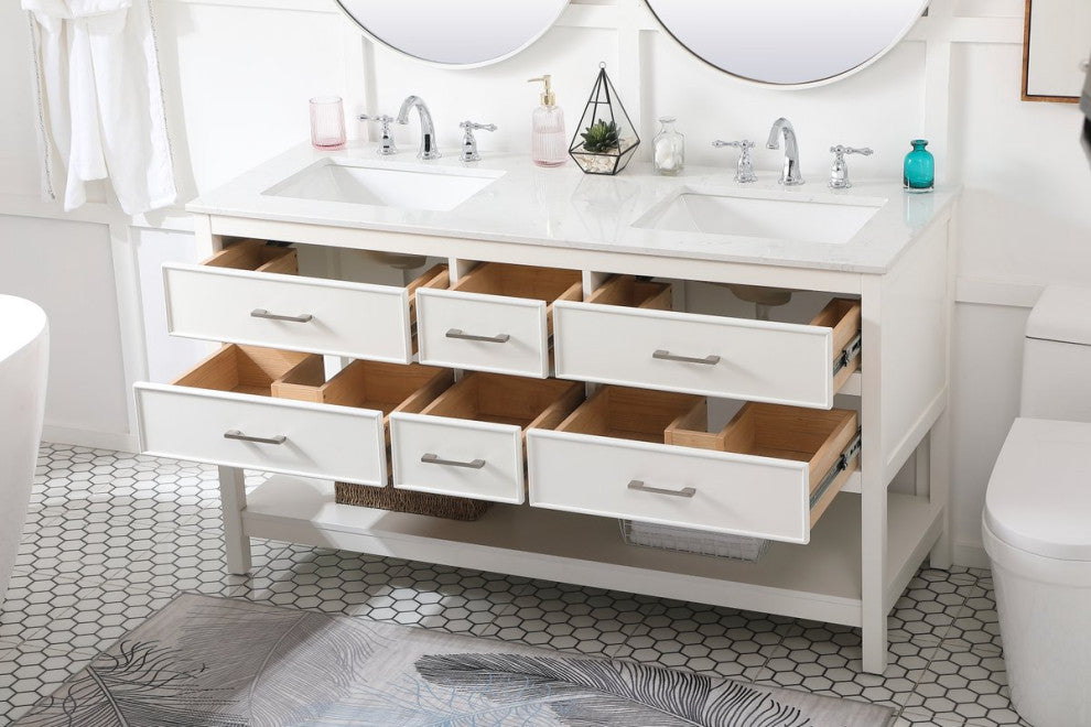 Sally 60" Double Bathroom Vanity, White