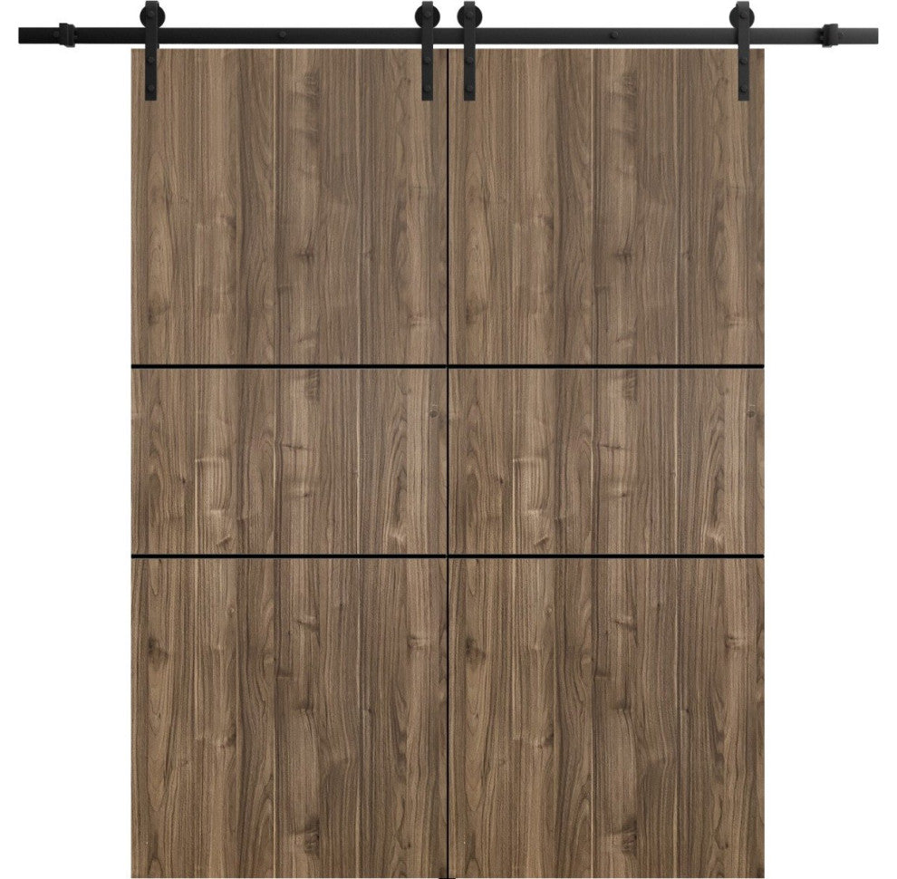 Sturdy Double Barn Door 64 x 80 with | Planum 0014 Walnut with  | 13FT