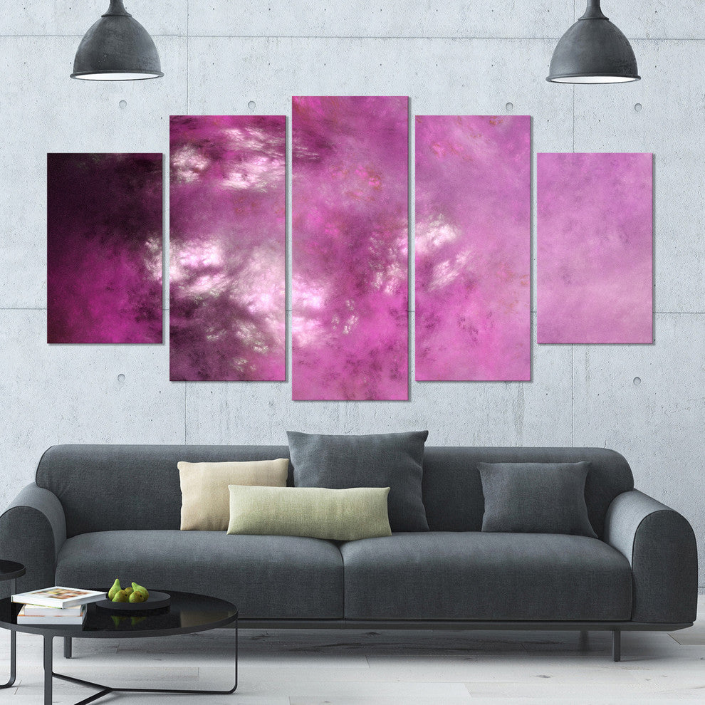 Blur Pink Sky with Stars, Contemporary Canvas Art Print, 60"x32", 5 Panels