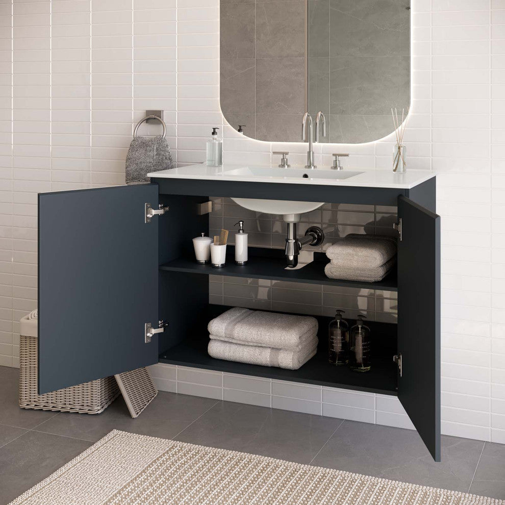 Bryn 36" Wall-Mount Bathroom Vanity, Gray White
