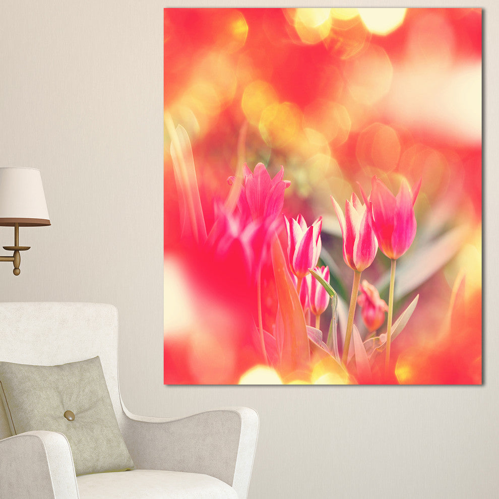 Tulips on Abstract Red Background, Floral Canvas Art Print, 30"x40"