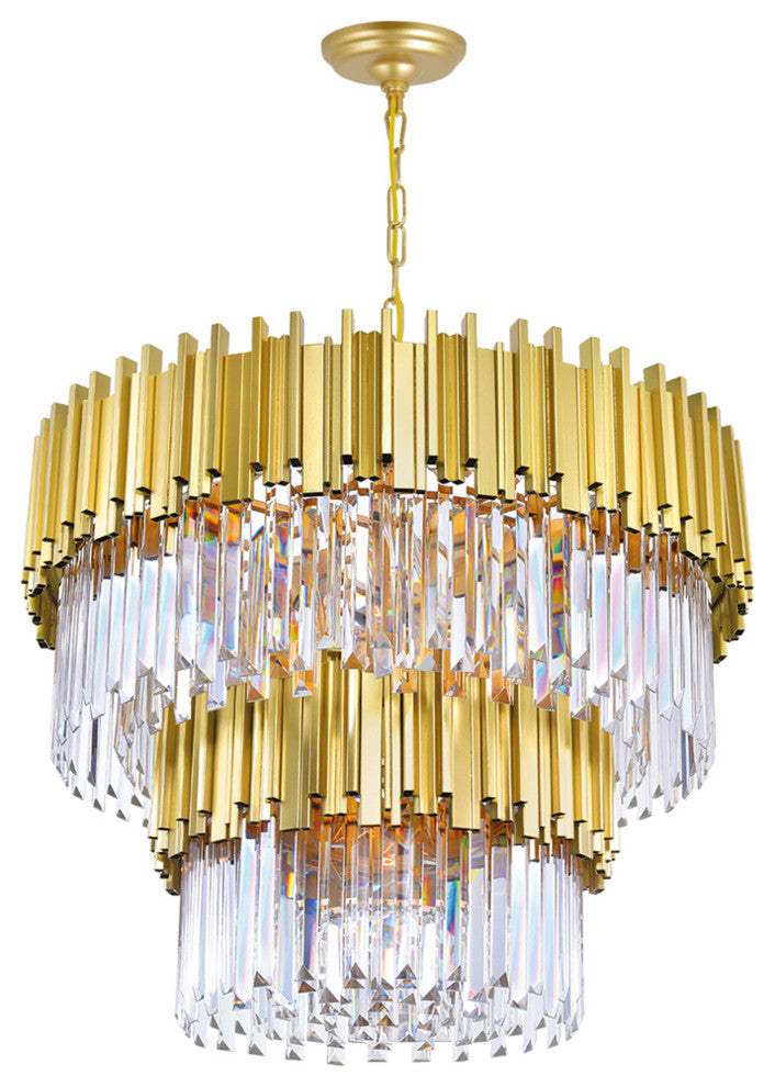 Deco 12 Light Down Chandelier With Medallion Gold Finish