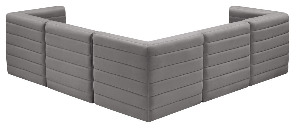 Quincy Velvet Upholstered 5-Piece L-Shaped Modular Sectional, Grey