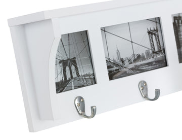 Kiera Grace Riley Wall Shelf and Picture Collage With 3 Hooks, White
