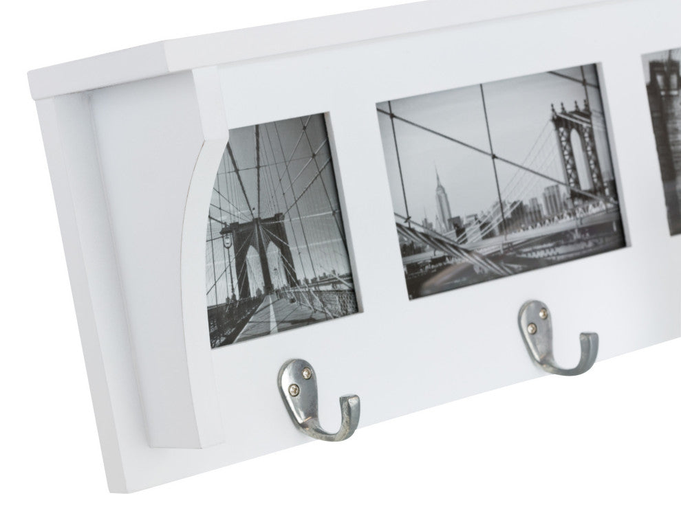 Kiera Grace Riley Wall Shelf and Picture Collage With 3 Hooks, White