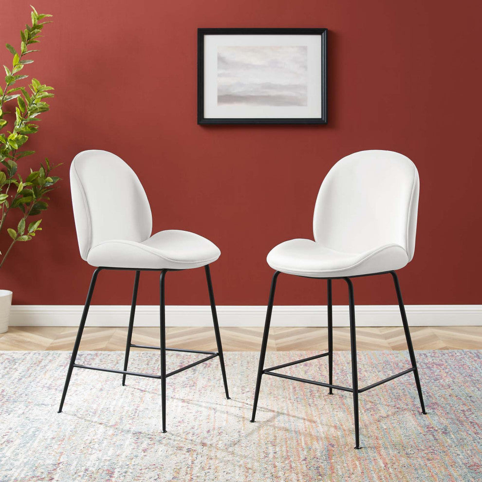 Counter Stool Chair, Velvet, Metal, White, Modern, Bar Cafe Bistro Restaurant