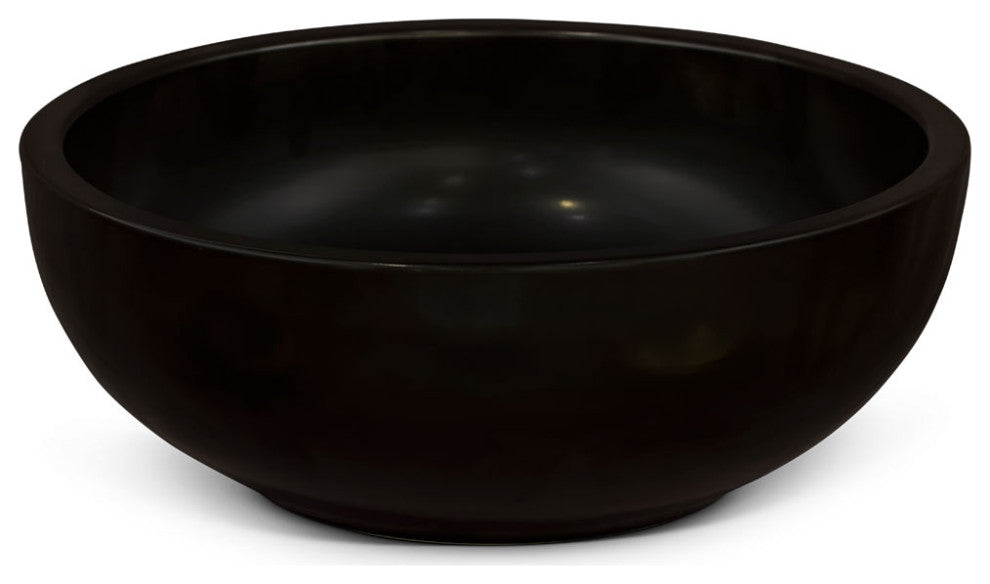 16in Black Chinoiserie Motif Oriental Porcelain Basin