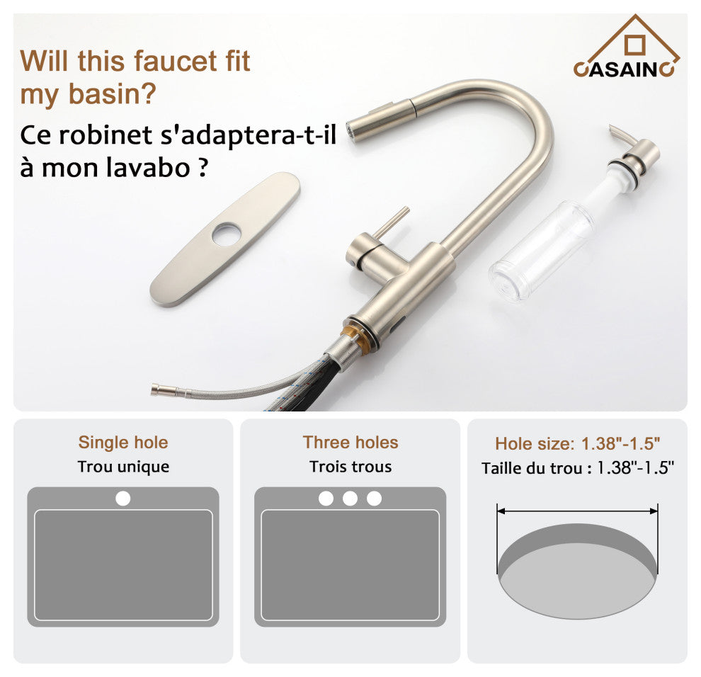 Touchless Pull Down Single Handle Kitchen Faucet With LED Function, Brushed Nickel