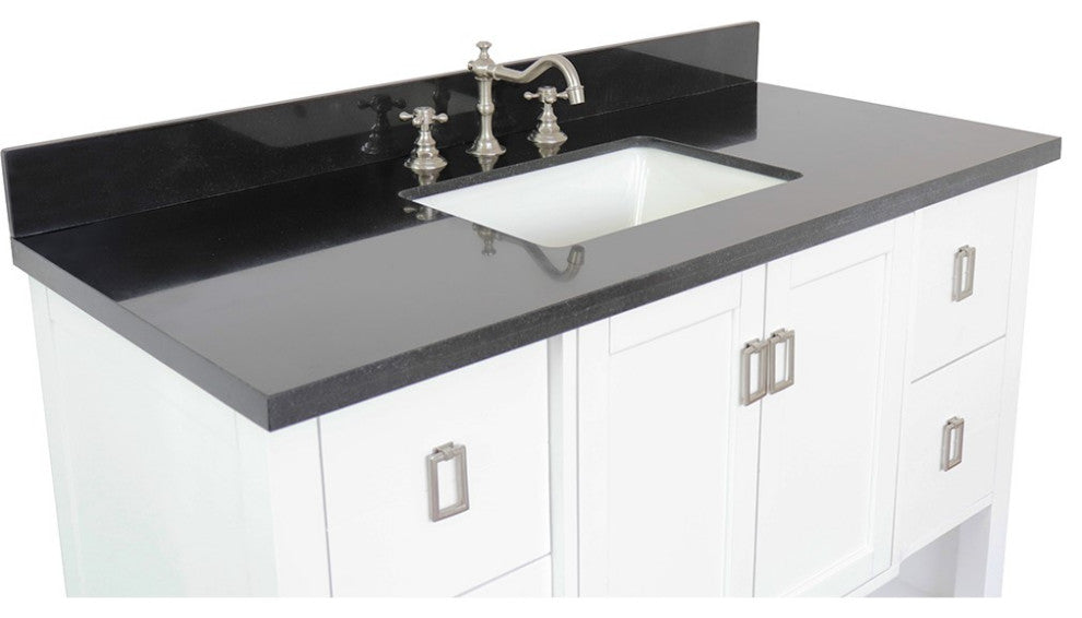 49" Single Vanity, White Finish With Black Galaxy Top