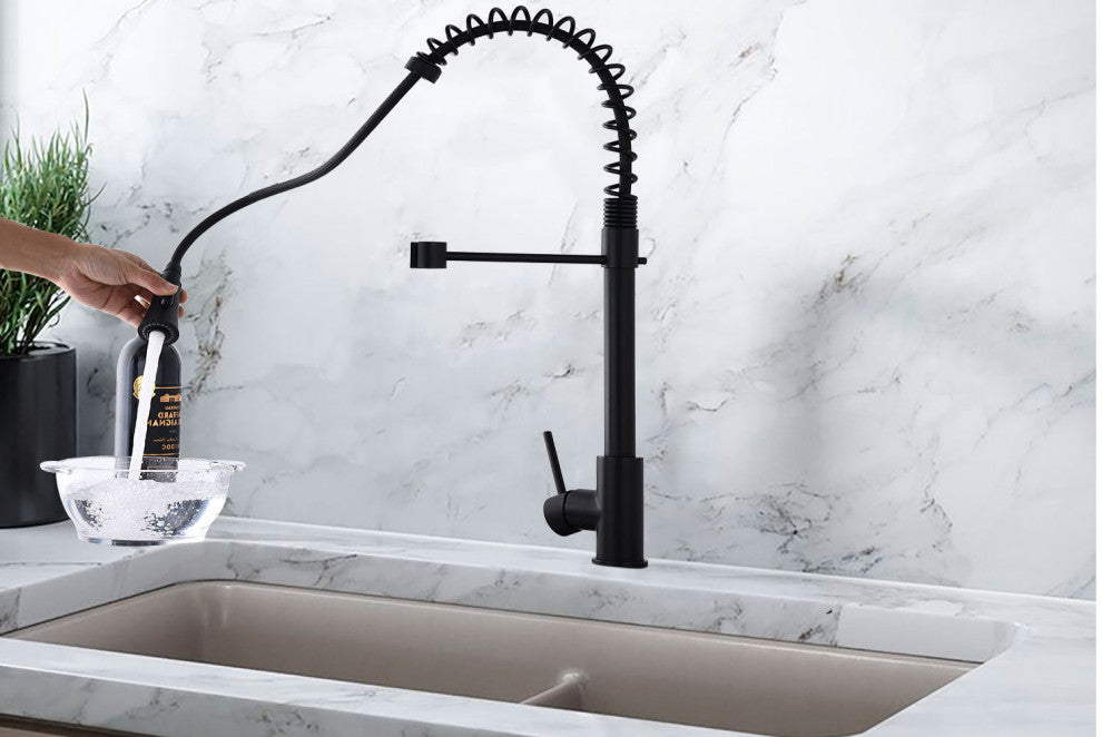 Givingtree Modern Single Handle Spring High Arc Kitchen Faucet Matte Black