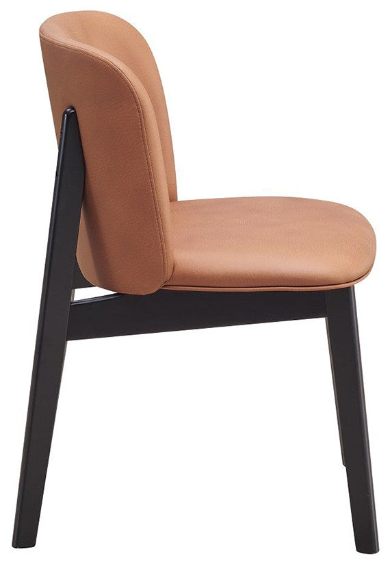 Set of 2 Upholstered Side Chairs in Camel and Black