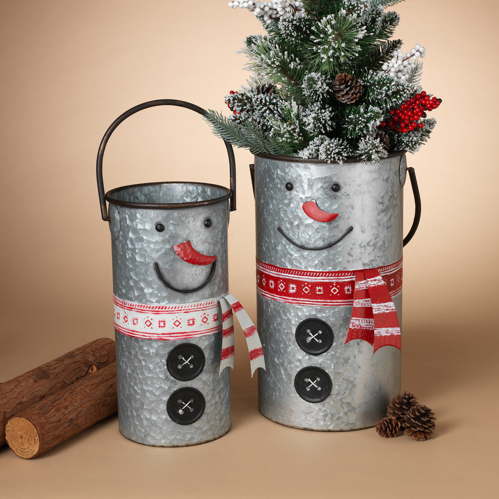 Nesting Metal Snowman Buckets, Set of 2