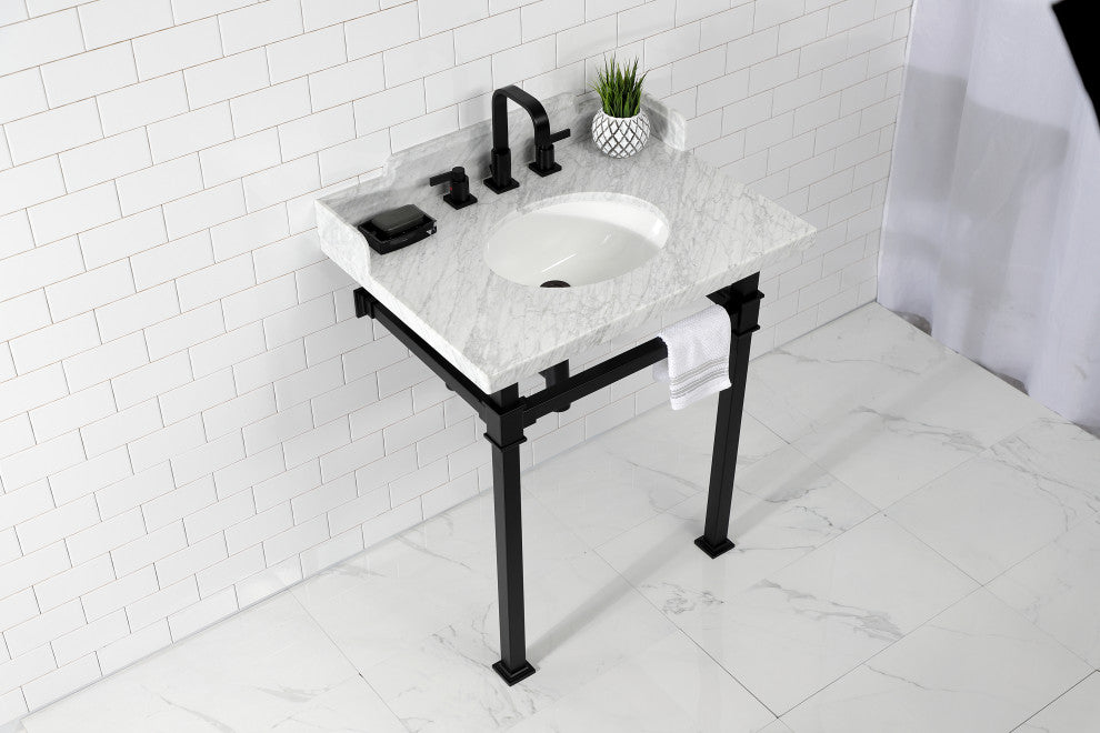 Kingston Brass LMS30MOQ0 30" Carrara Marble Console Sink, Legs