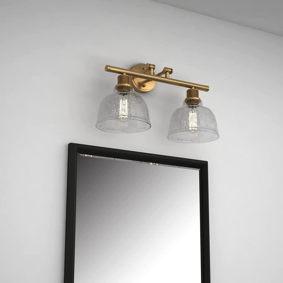 Light Vanity Light, Satin Gold With Clear Seedy Glass, Satin Gold, 2 Light